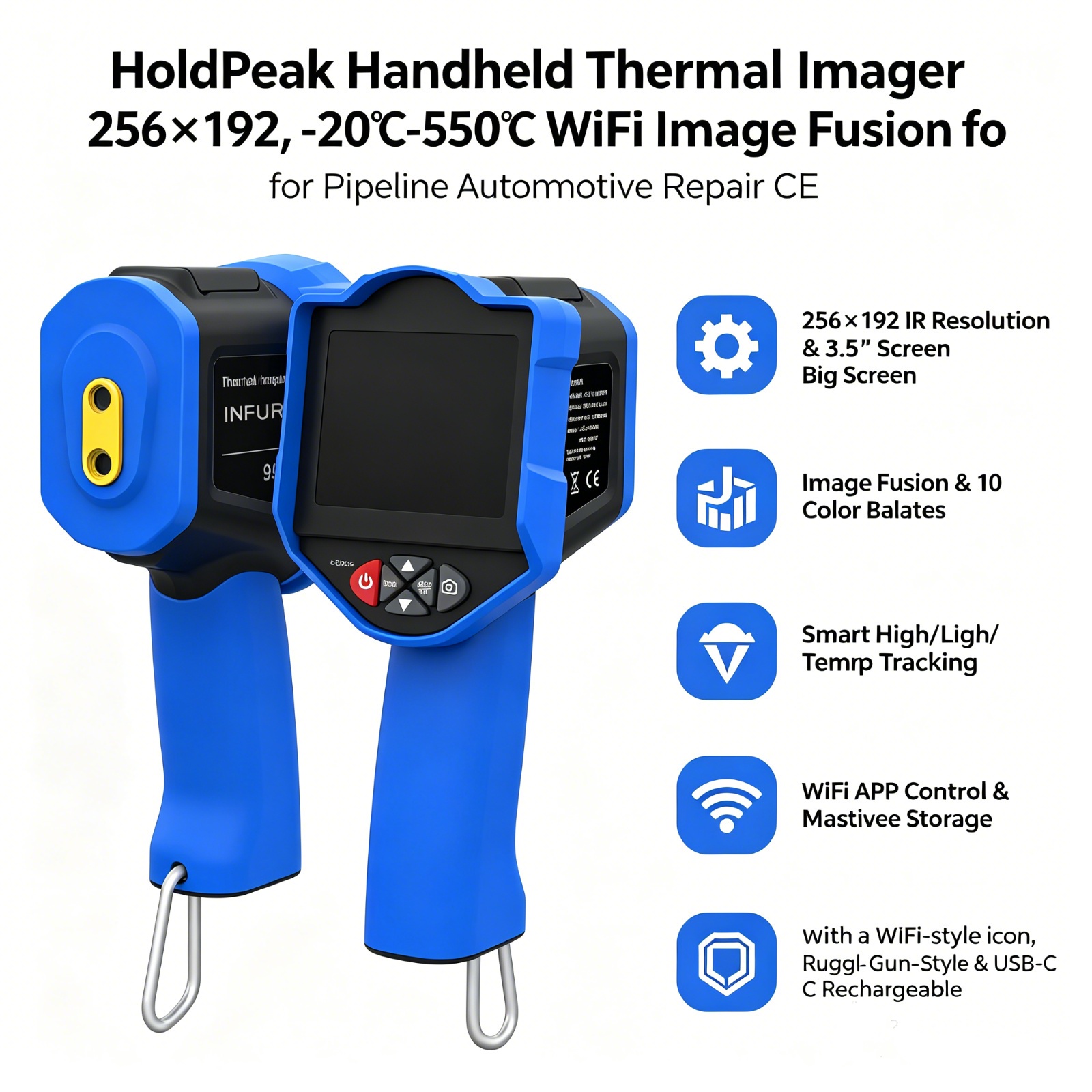 Thermal Imaging Camera 256X192 - Caméra thermique HoldPeak, IR 256x192, écran